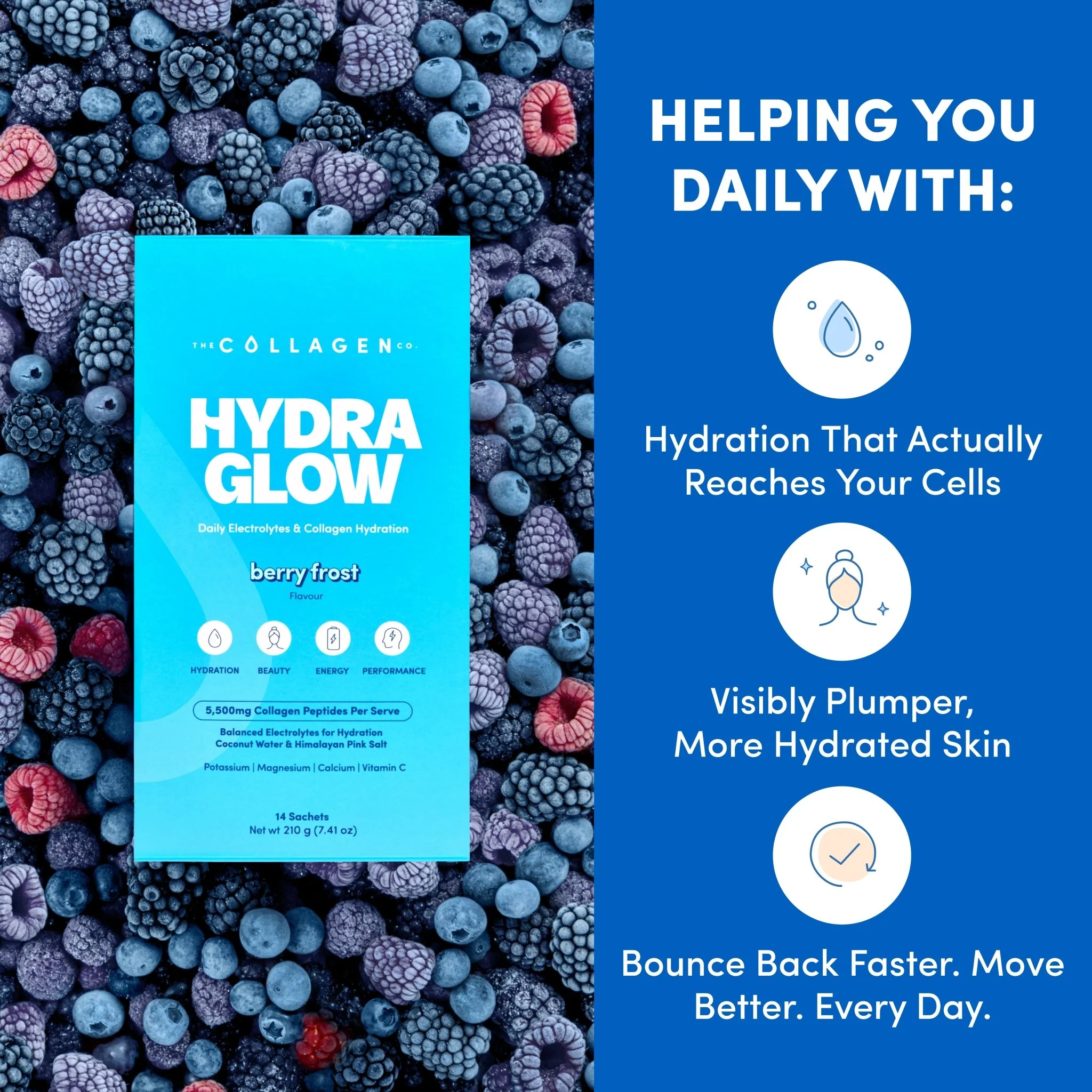Berry Frost Hydraglow Collagen Electrolytes Sachets - 210g - Image 3